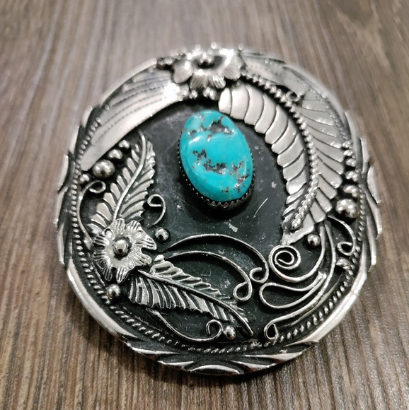 Native American Navajo Silver and Turquois belt buckle Vintage SSI - Picture 3 of 10